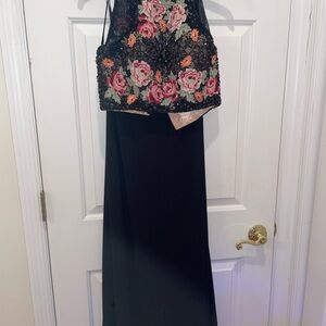 Floral Embroidered Black Gown
